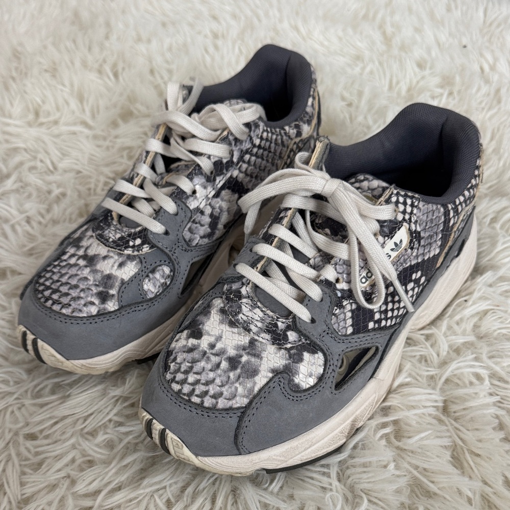 Adidas Gray and White Snakeskin Pattern Sneakers